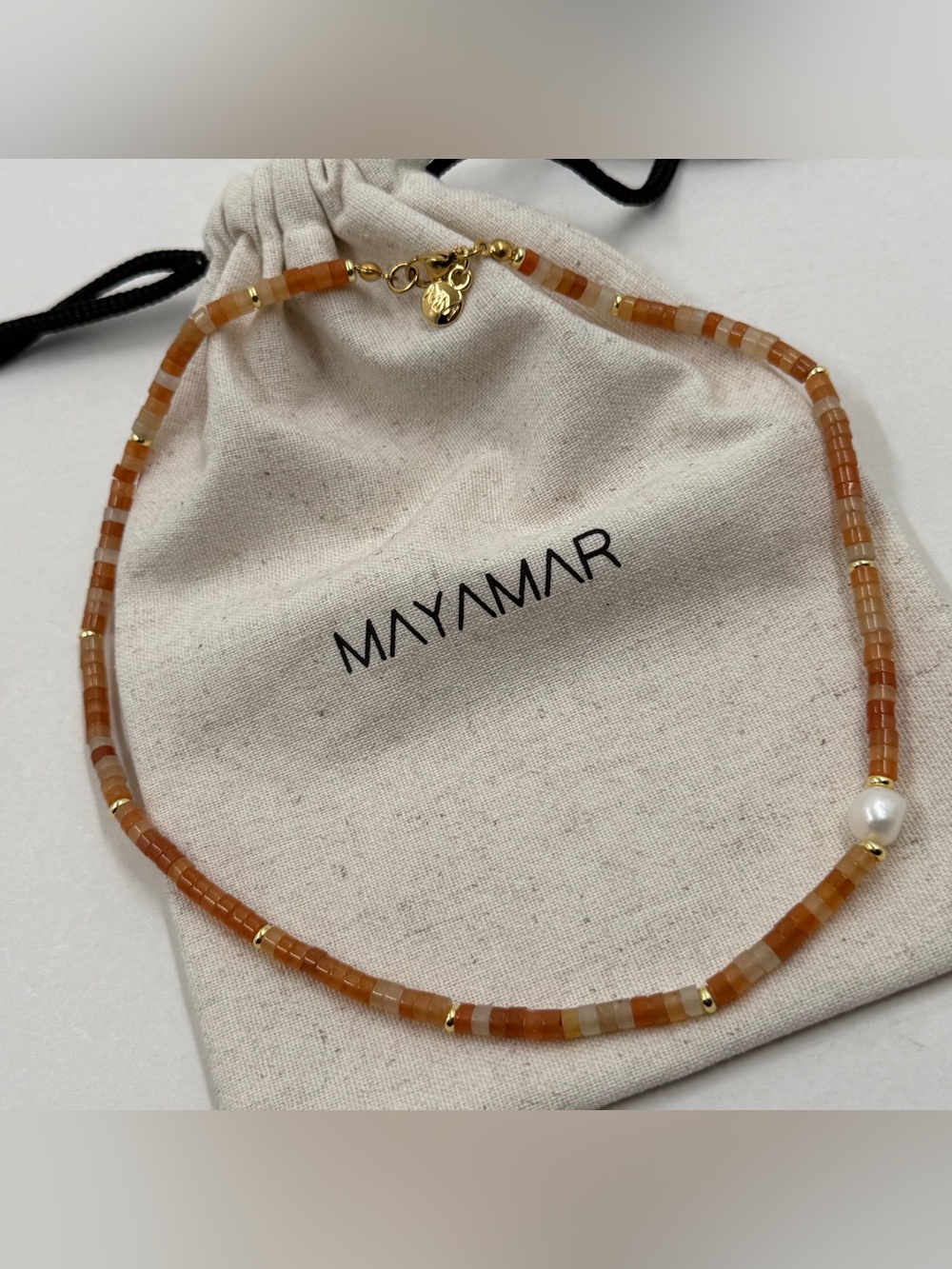 Mayamar Orange Stone Pearl Beaded Necklace